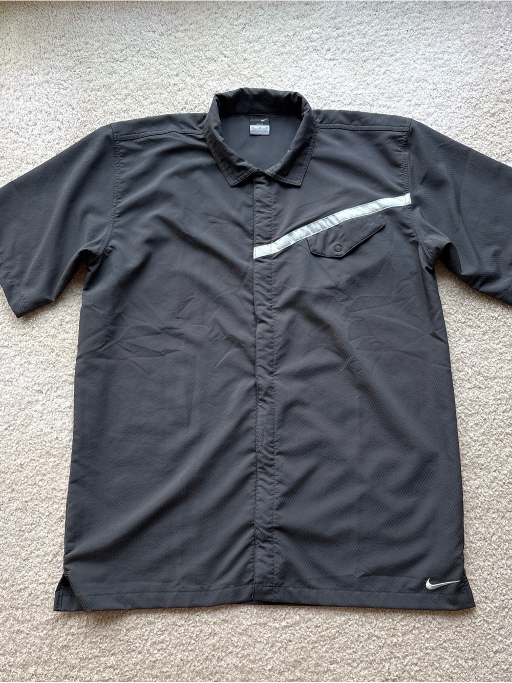 Nike Sphere Dry Black Vintage Snap Button Up Short Sleeve Shirt Size XL